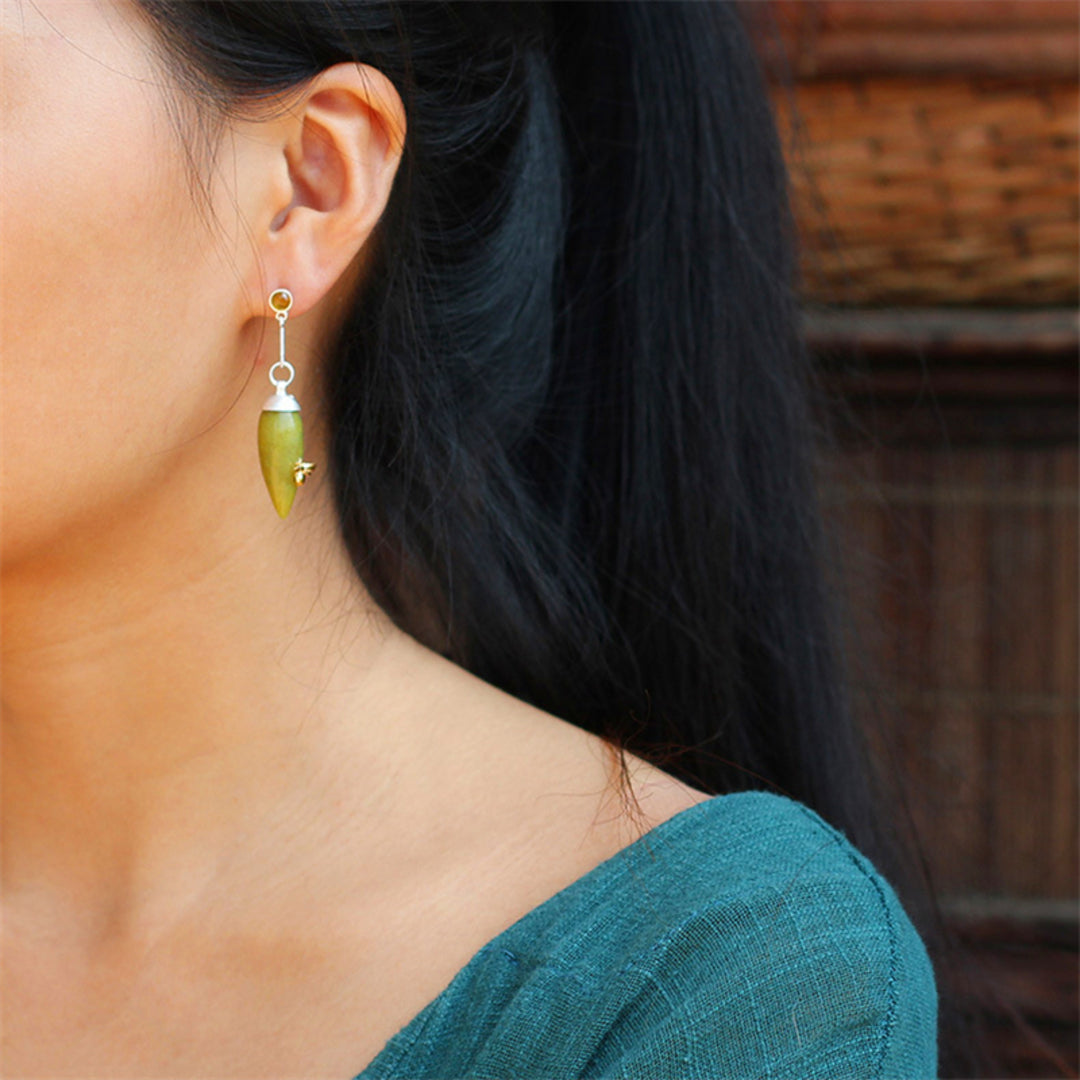 Dangle-Earrings-With-Serpentine-Cone-And-Bee-By-Yonandole_10
