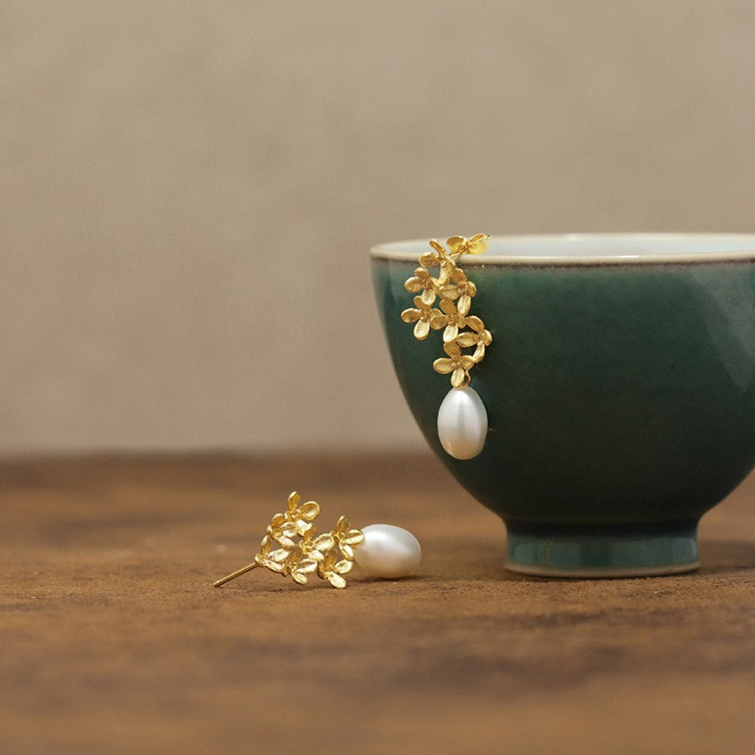 Drop-Earrings-With-Osmanthus-Flowers-And-Pearl-By-Yonandole_7