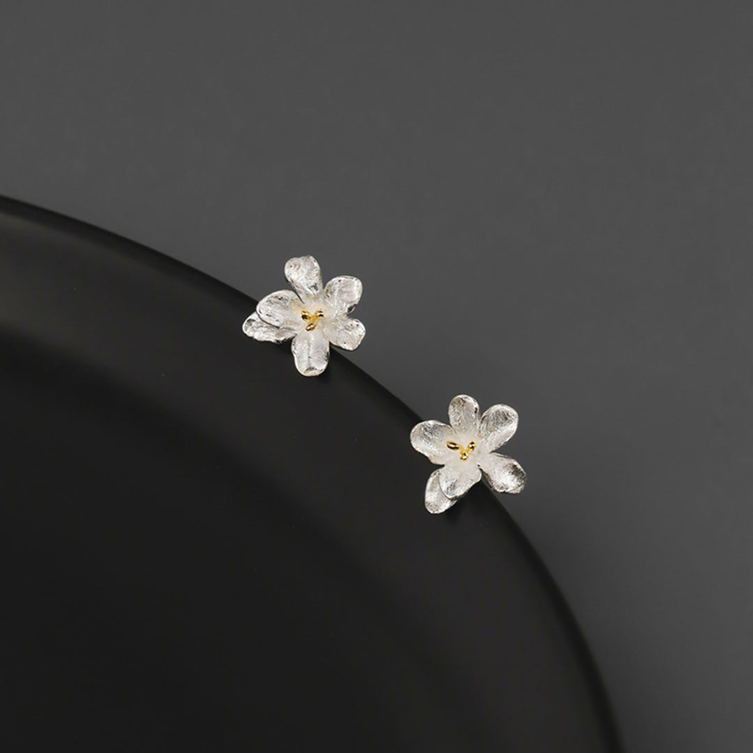Freesia Flower Stud Earrings 925 Sterling Silver 18K Gold Plated
