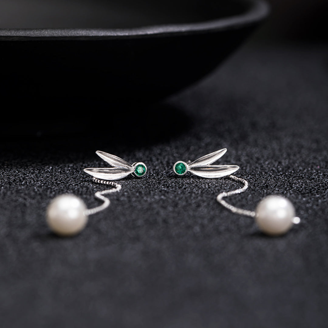 Long-Dangle-Earrings-With-Bamboo-Leaves-And-Pearl-By-Yonandole_2