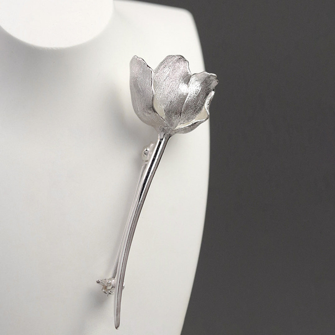 Tulip Brooch In 925 Sterling Silver 18K Gold Plated Handmade