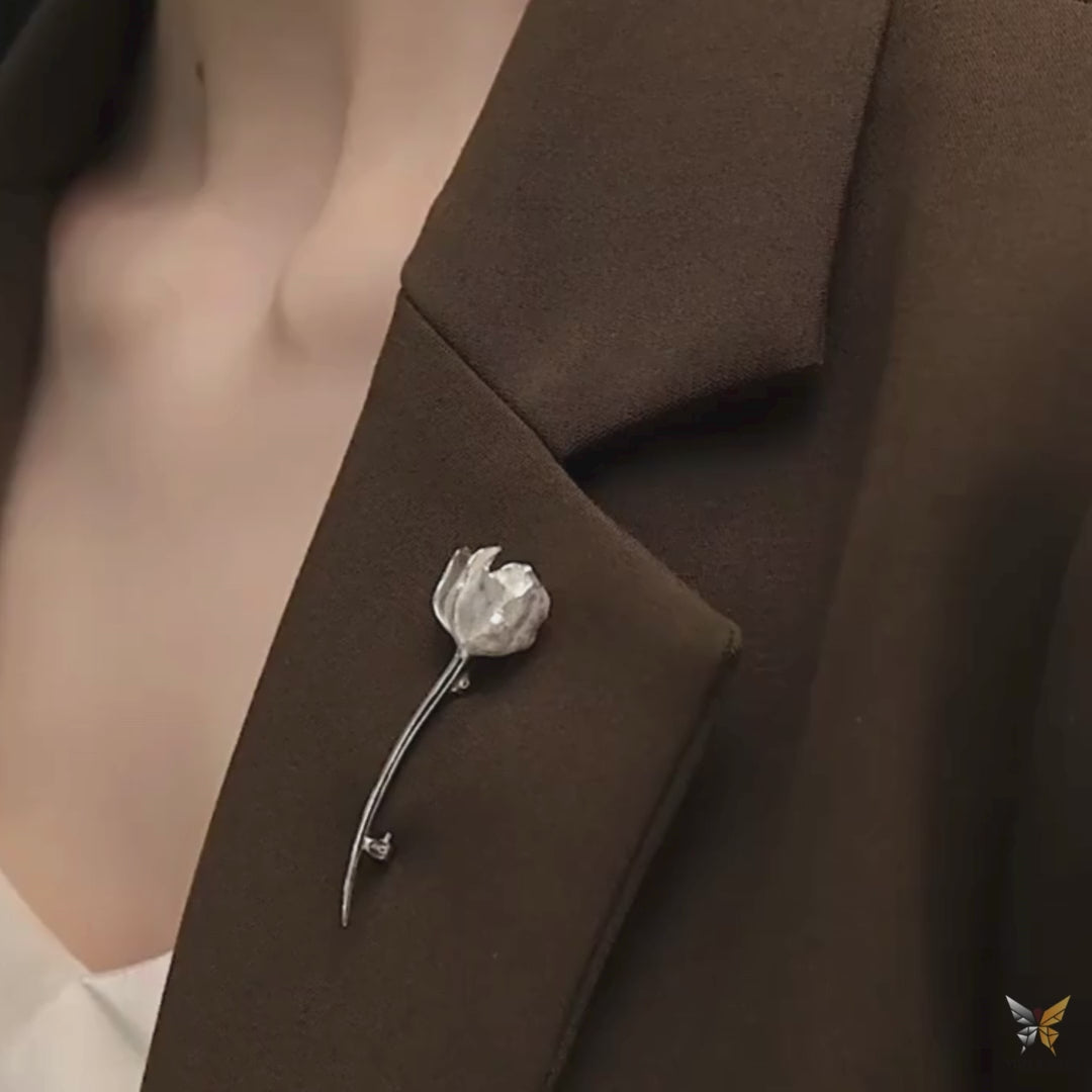 Tulip Brooch In 925 Sterling Silver 18K Gold Plated Handmade