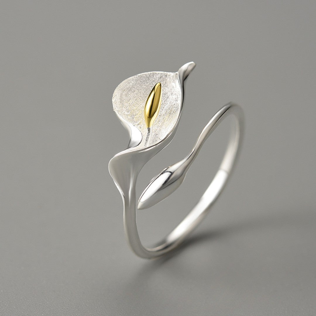 Caliga Ring Calla Ring In 925 Sterling Silver 18K Gold Plated Handmade Modern Flor ...