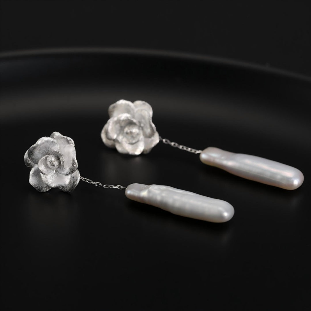 Camellia-Earrings-With-Elongated-White-Baroque-Pearls-By-Yonandole_4