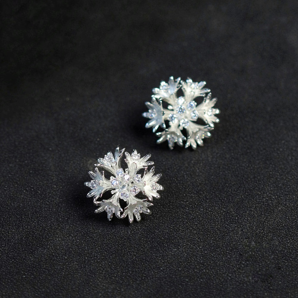 Cornflower Earrings With Zirconia In 925 Sterling Silver 18K Gold Plated Handmade Floral Fine Jewelry Design