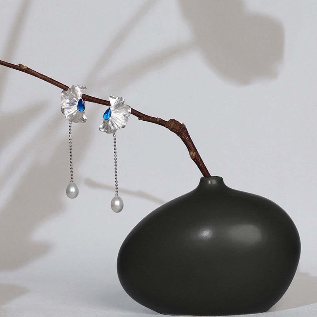 Dangle-Earrings-With-Poppy-Blossom-And-Pearldrop-By-Yonandole_11