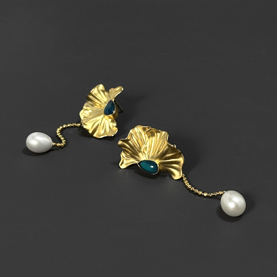 Dangle-Earrings-With-Poppy-Blossom-And-Pearldrop-By-Yonandole_3