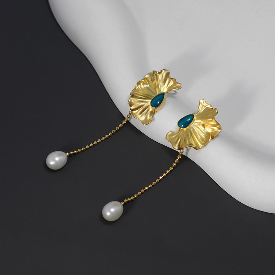 Dangle-Earrings-With-Poppy-Blossom-And-Pearldrop-By-Yonandole_5