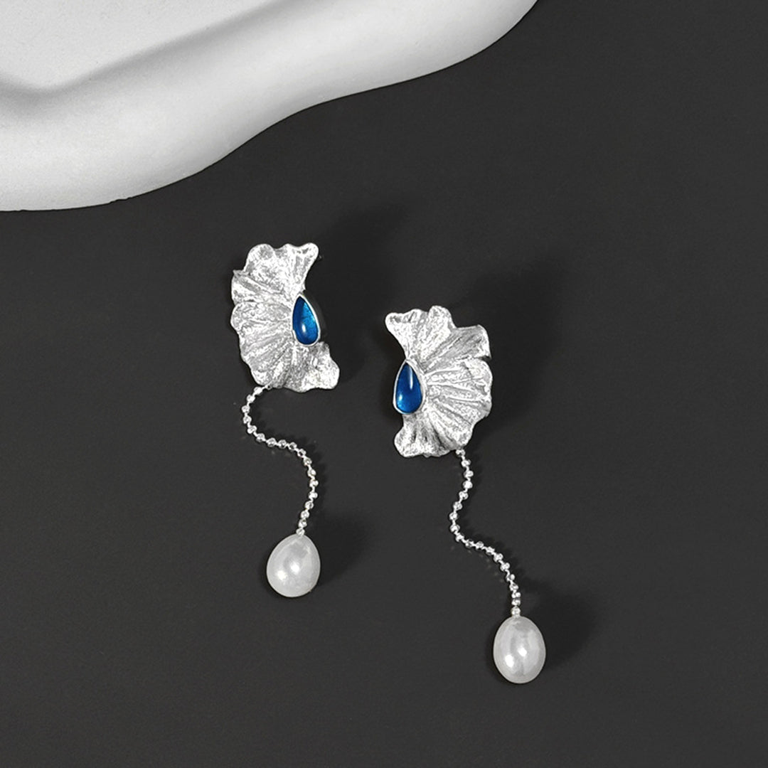 Dangle-Earrings-With-Poppy-Blossom-And-Pearldrop-By-Yonandole_6