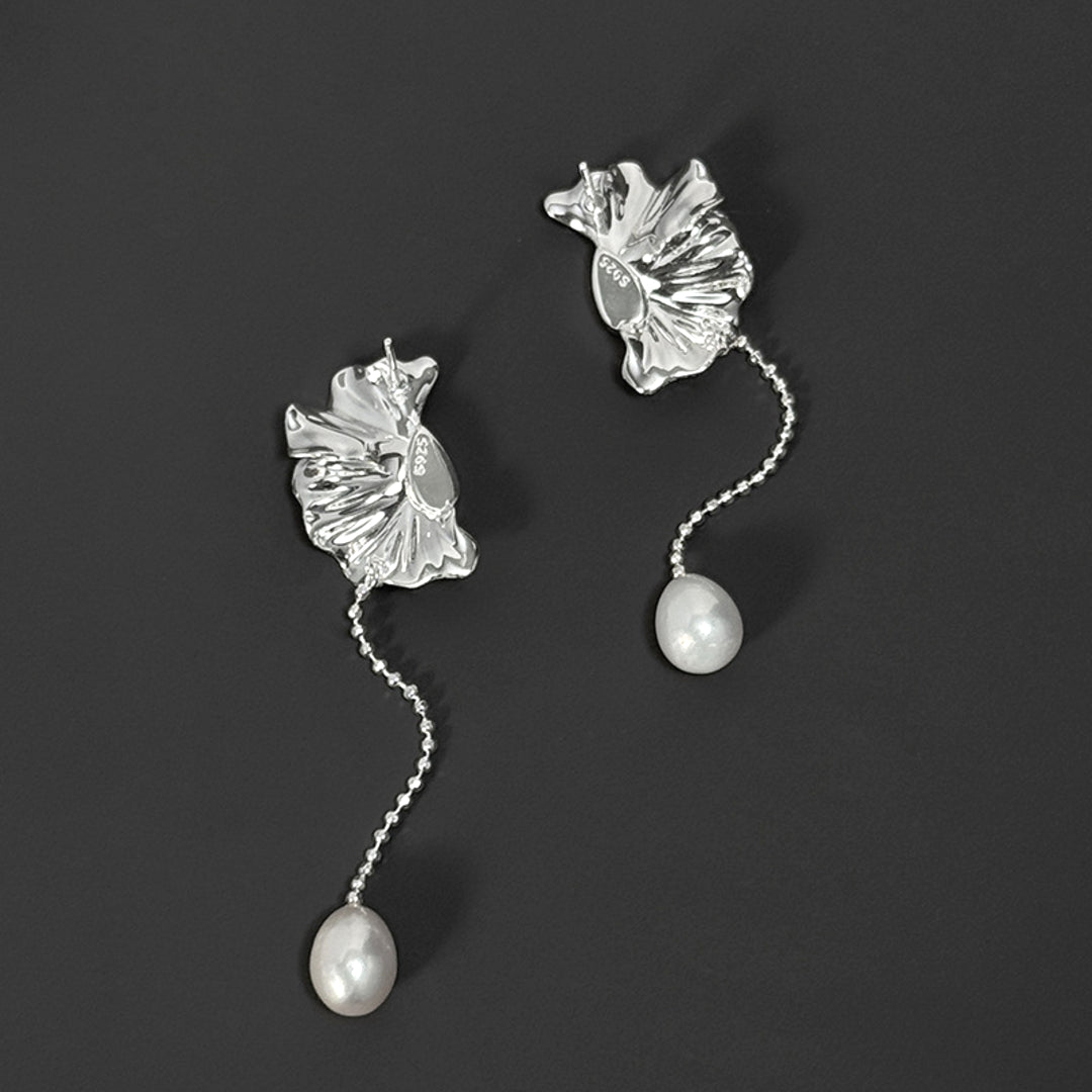 Dangle-Earrings-With-Poppy-Blossom-And-Pearldrop-By-Yonandole_7