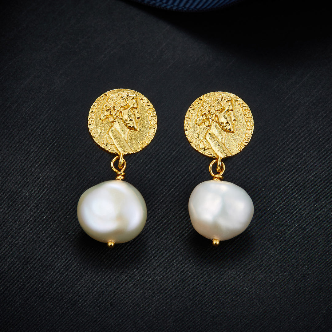 Drop-Earrings-With-Retro-Coin-And-Freshwater-Pearl-By-Yonandole_1