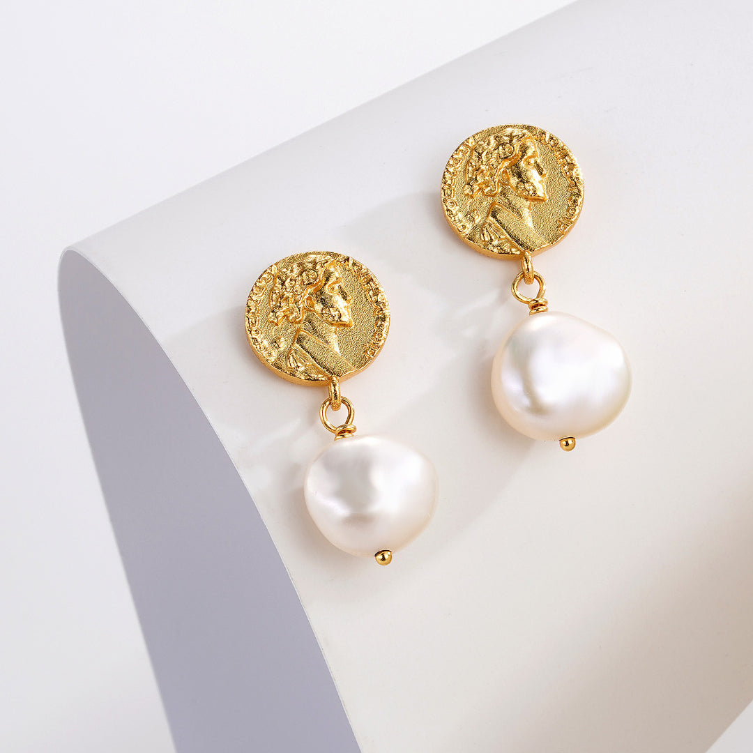 Drop-Earrings-With-Retro-Coin-And-Freshwater-Pearl-By-Yonandole_2