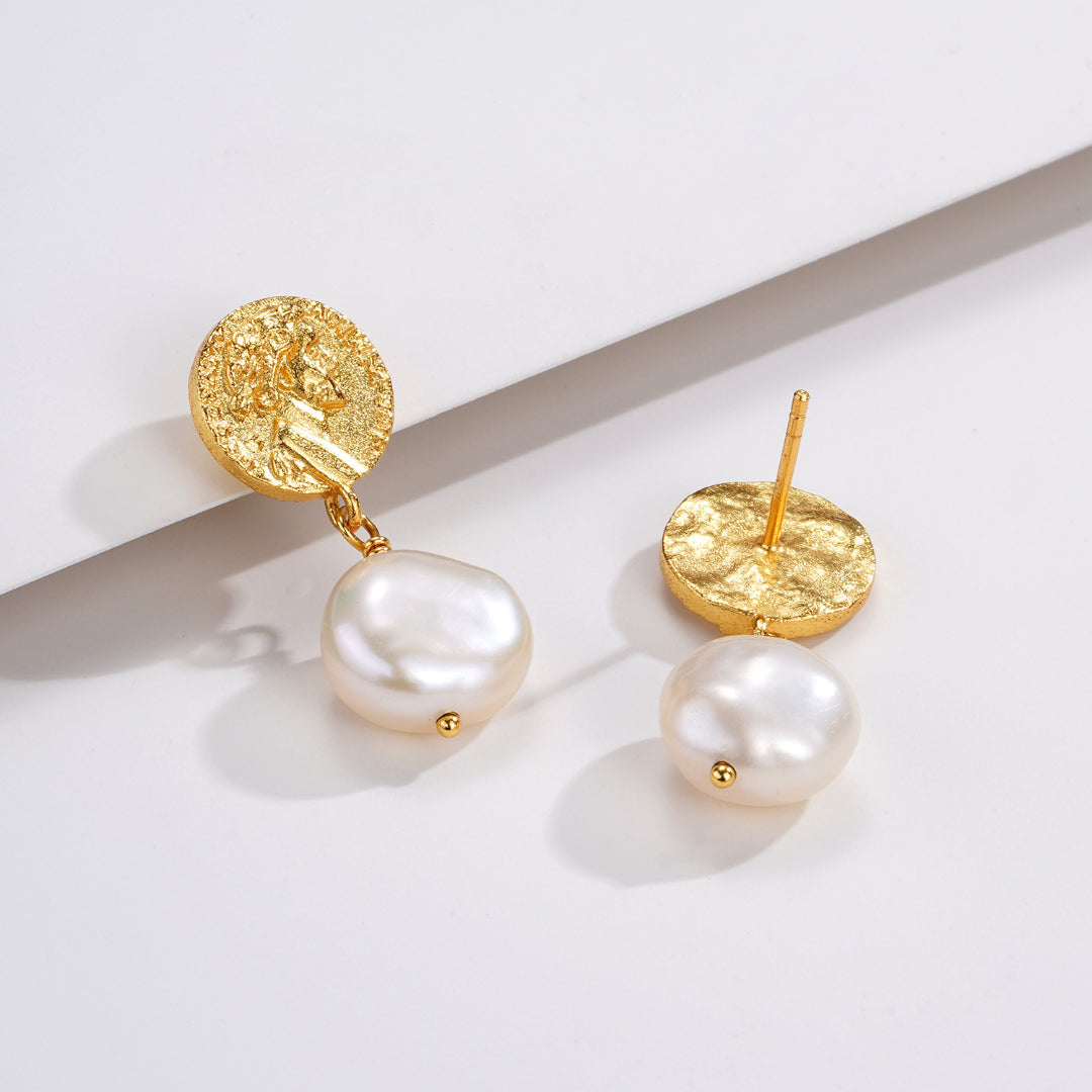 Drop-Earrings-With-Retro-Coin-And-Freshwater-Pearl-By-Yonandole_5