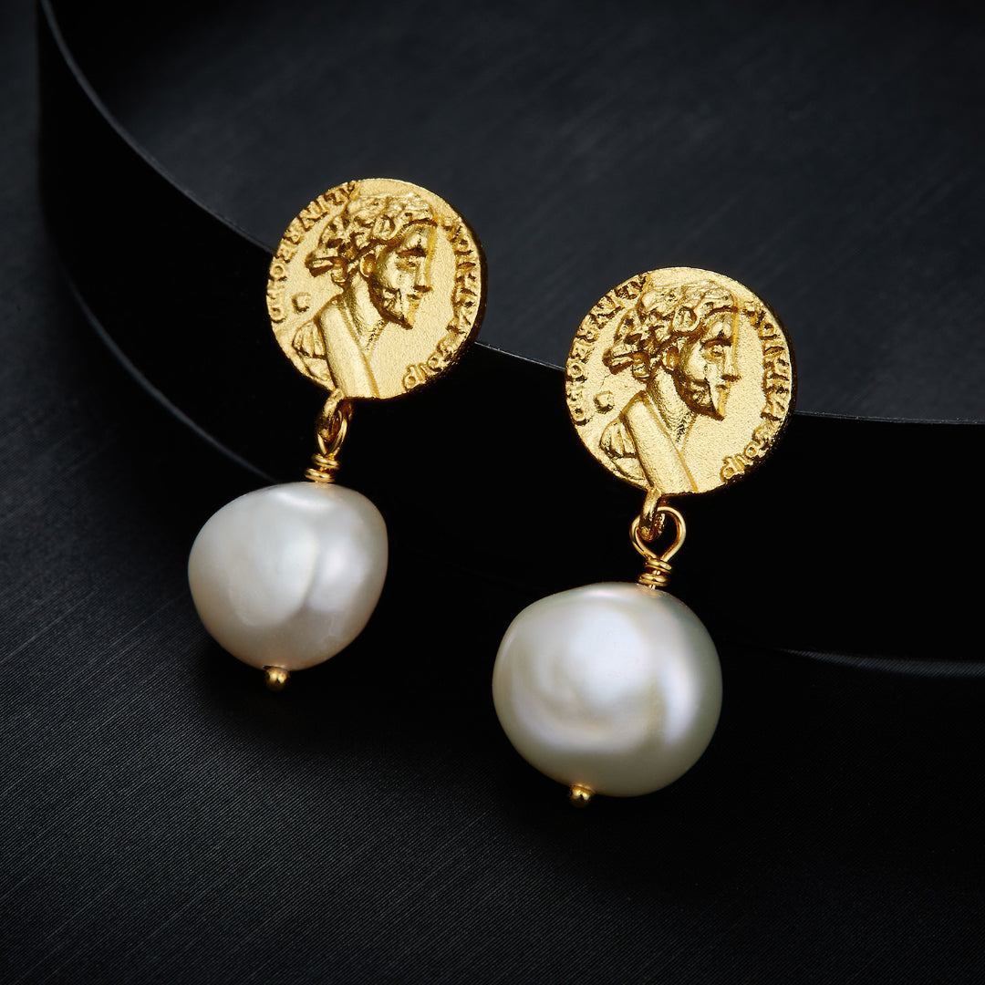Drop-Earrings-With-Retro-Coin-And-Freshwater-Pearl-By-Yonandole_7