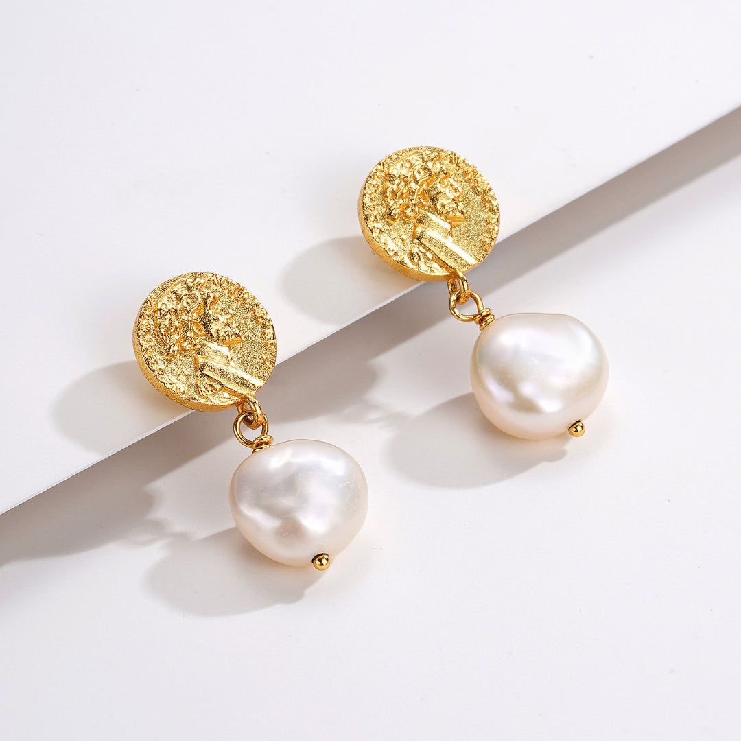 Drop-Earrings-With-Retro-Coin-And-Freshwater-Pearl-By-Yonandole_8