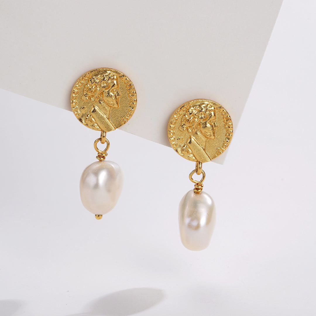Drop-Earrings-With-Retro-Coin-And-Freshwater-Pearl-By-Yonandole_9