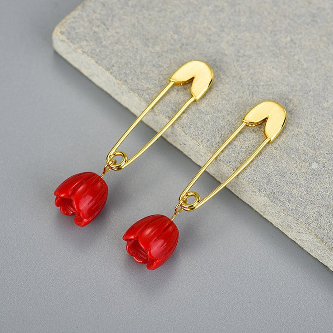 Earrings-With-Safety-Pin-And-Red-Blossom-By-Yonandole_4a