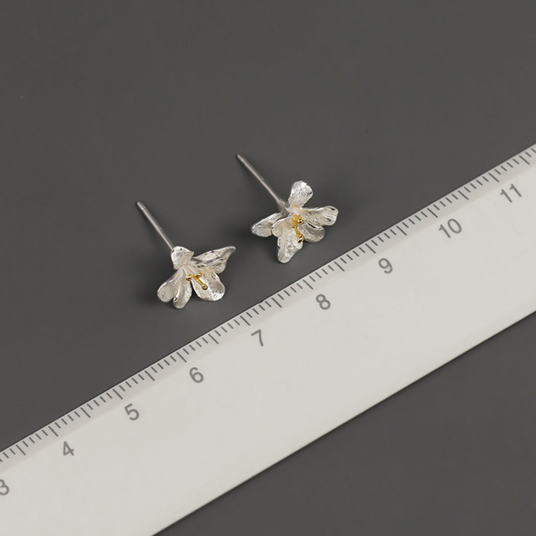 Freesia Flower Stud Earrings 925 Sterling Silver 18K Gold Plated