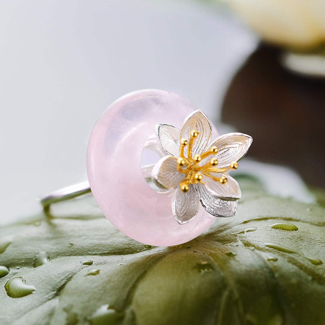 オジュール プレナイト&ペトロトルマリン　flower carving ring オジュール プレナイト&ペトロトルマリン flower carving ring
