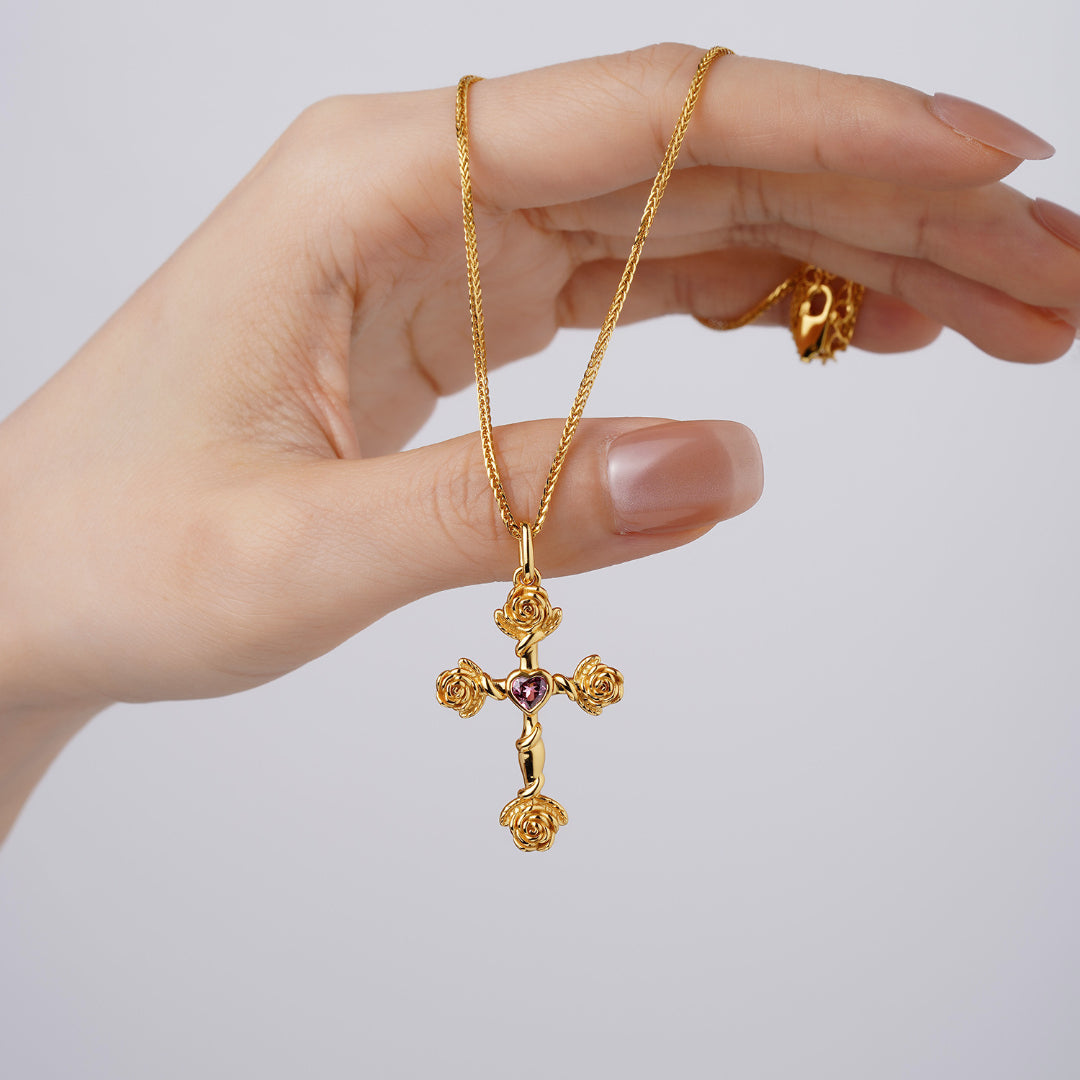 Necklace-And-Cross-Pendant-With-Roses-And-Garnet-By-Yonandole_1