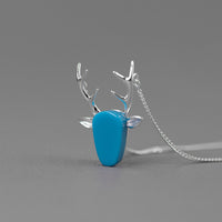 Necklace With Deer Antler Pendant In 925 Sterling Silver 18K Gold Plated Handmade Animal Jewelry Design Gift