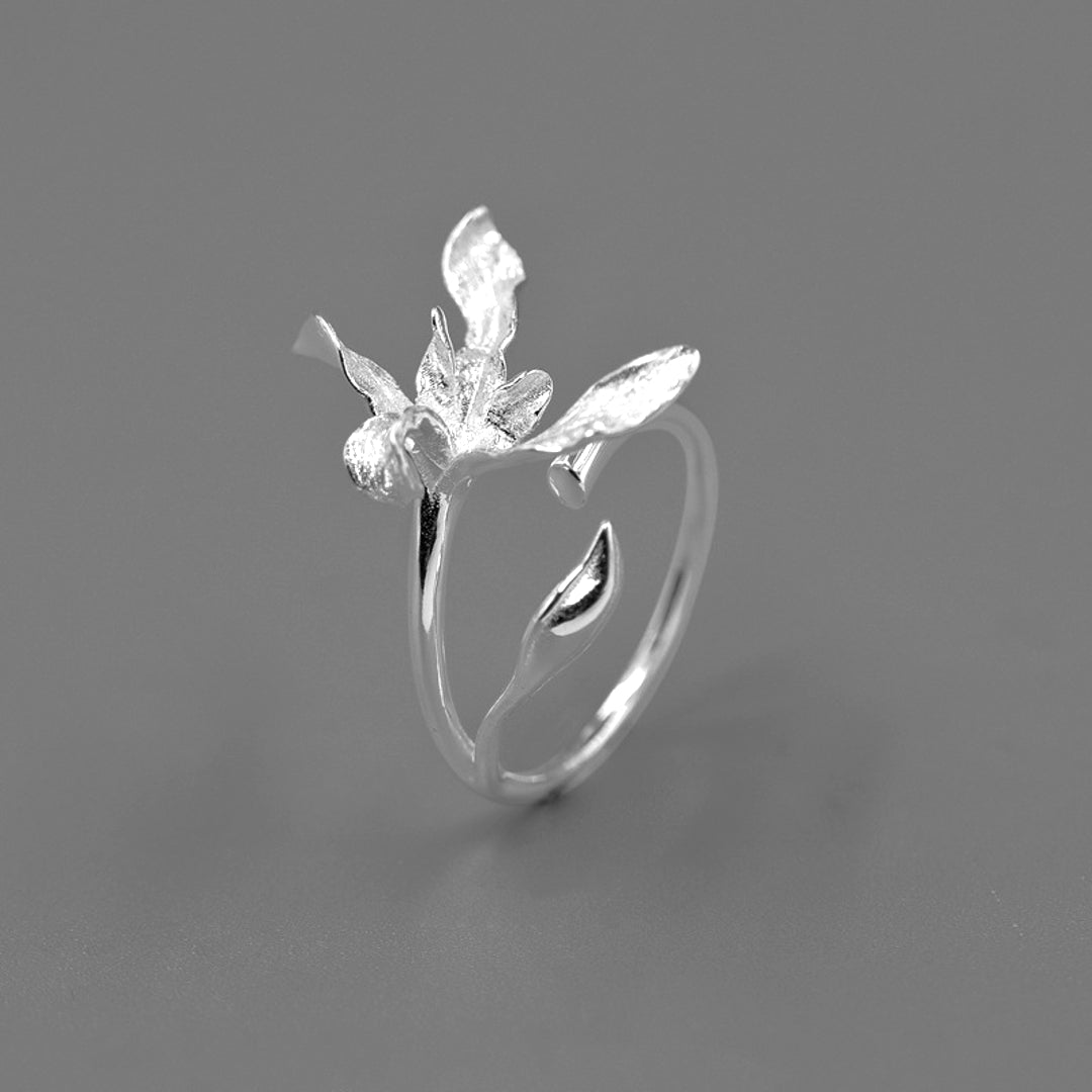 Orchid Ring In 925 Sterling Silver 18K Gold Plated Handmade Romantic Floral Jewelry Design