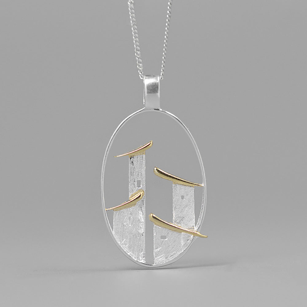 Pendant With Small Village Houses In 925 Sterling Silver 18K Gold Plated Original And Modern Jewelry Design Gift For Her