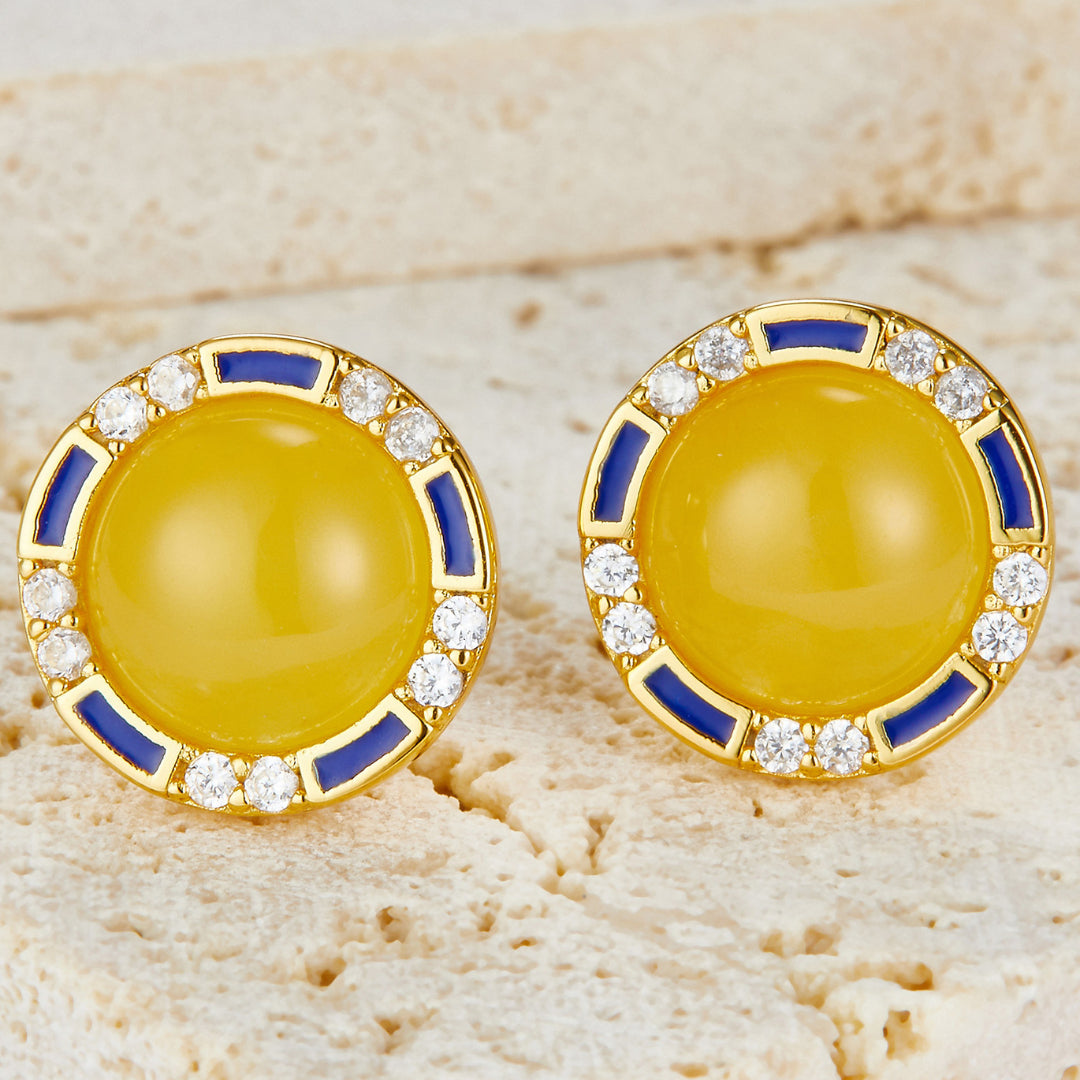 Stud-Earrings-With-Natural-Amber-And-Zirconia-By-Yonandole_1