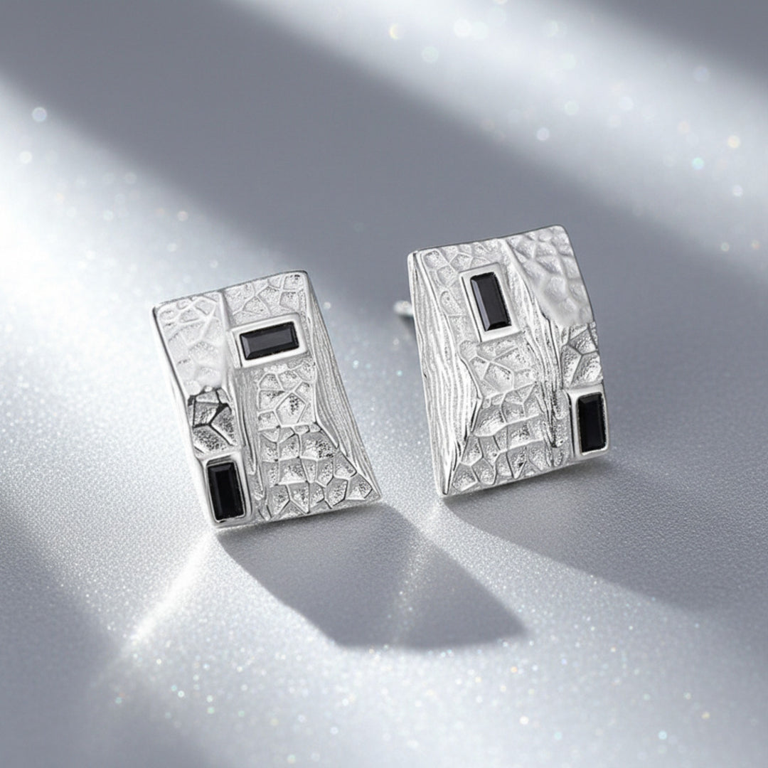 Textured-Asymetrical-Stud-Earrings-With-Black-Zirconia-By-Yonandole_2