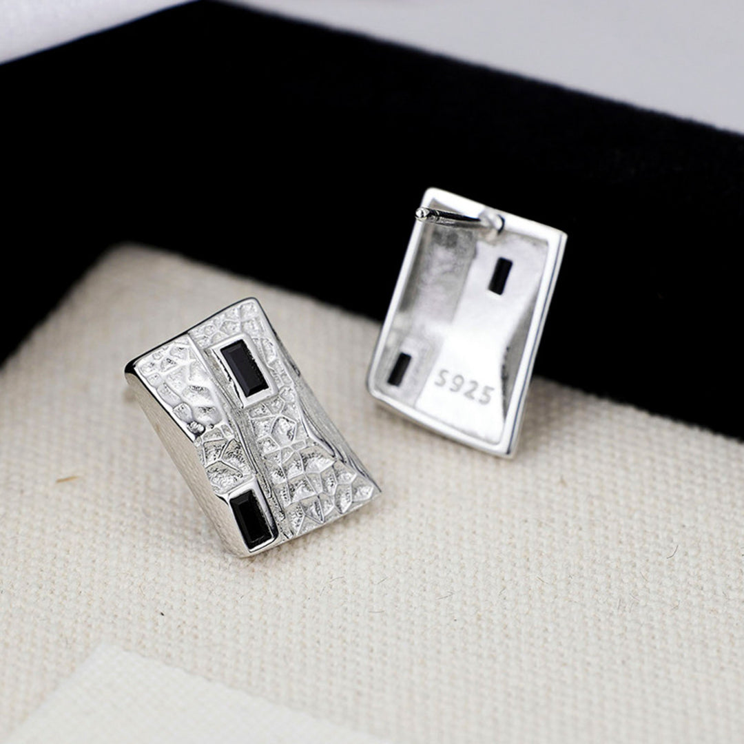 Textured-Asymetrical-Stud-Earrings-With-Black-Zirconia-By-Yonandole_4