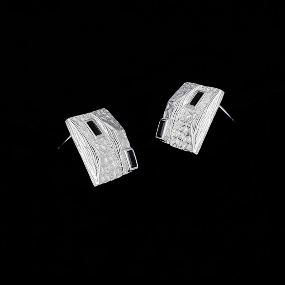 Textured-Asymetrical-Stud-Earrings-With-Black-Zirconia-By-Yonandole_5