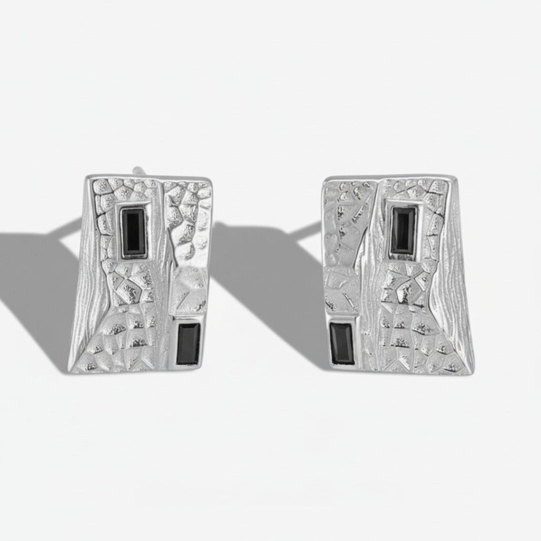 Textured-Asymetrical-Stud-Earrings-With-Black-Zirconia-By-Yonandole_7