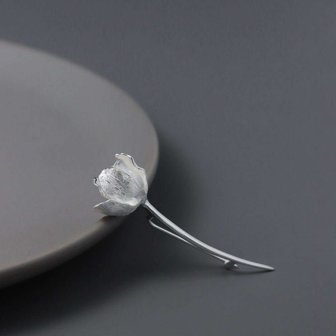 Tulip Brooch In 925 Sterling Silver 18K Gold Plated Handmade