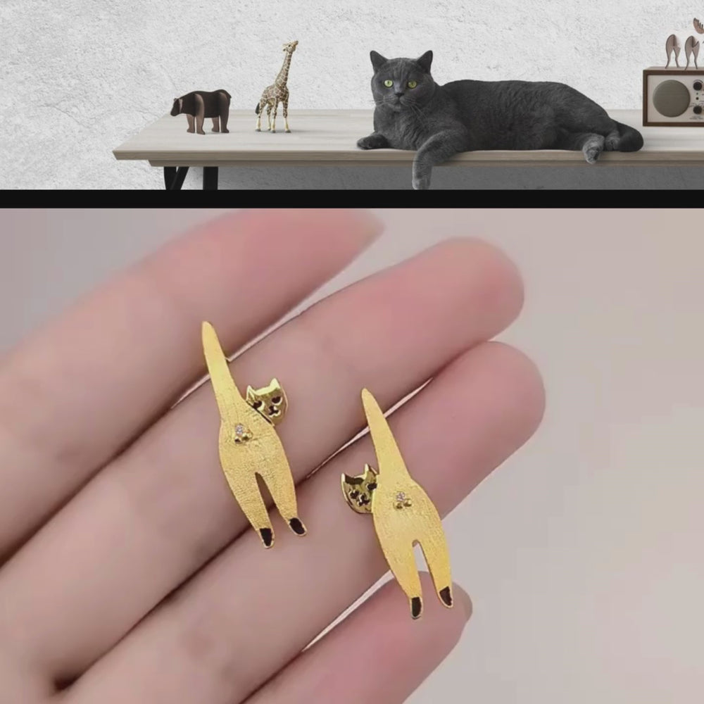 
                      
                        Load and play video in Gallery viewer, Earrings-With-A-Cheeky-Playful-Cat-By-Yonandole
                      
                    