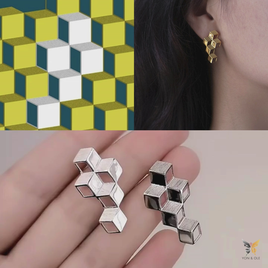 Stud-Earrings-With-Cube-Pattern-By-Yonandole