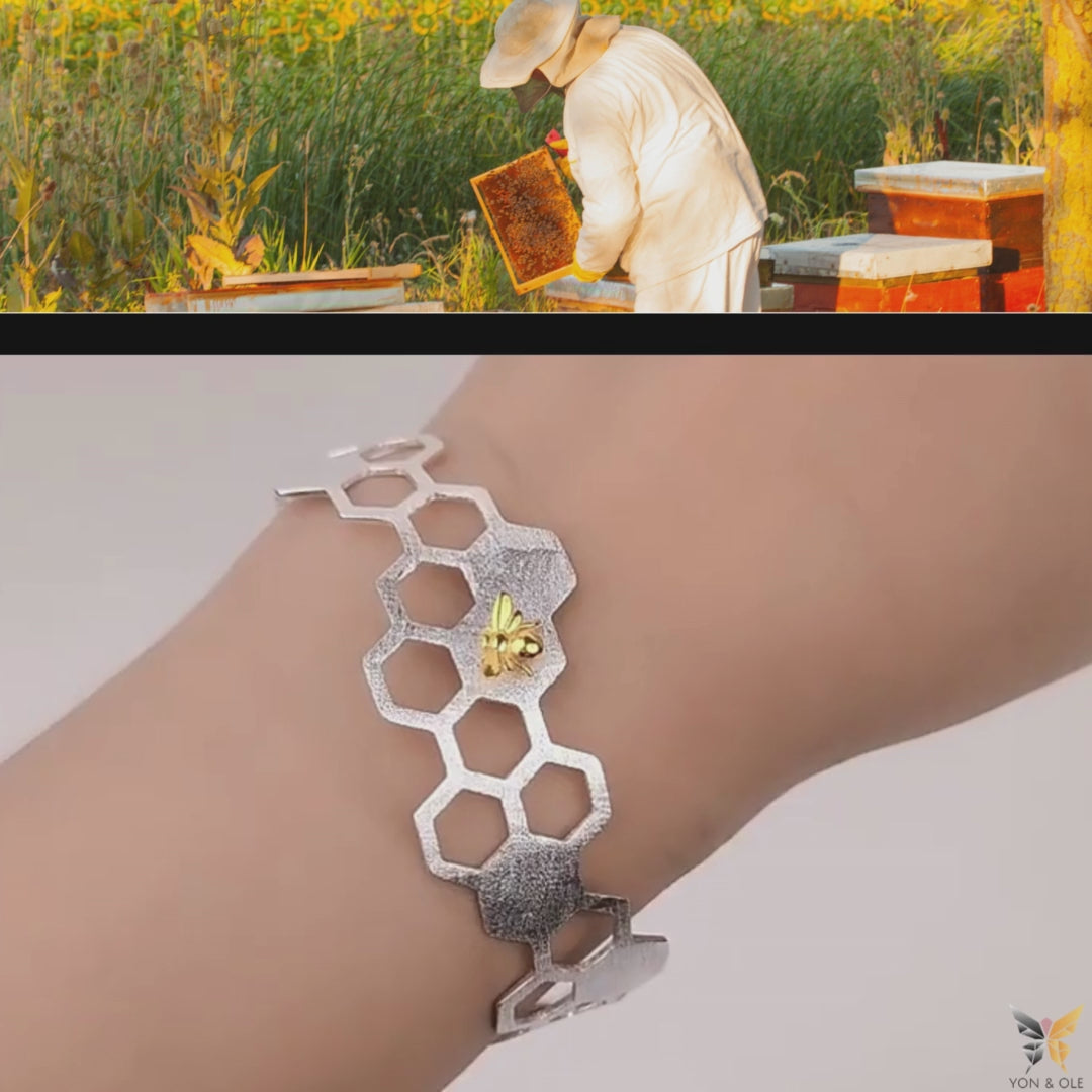 Honeycomb-Bangle-With-Bee-By-Yonandole