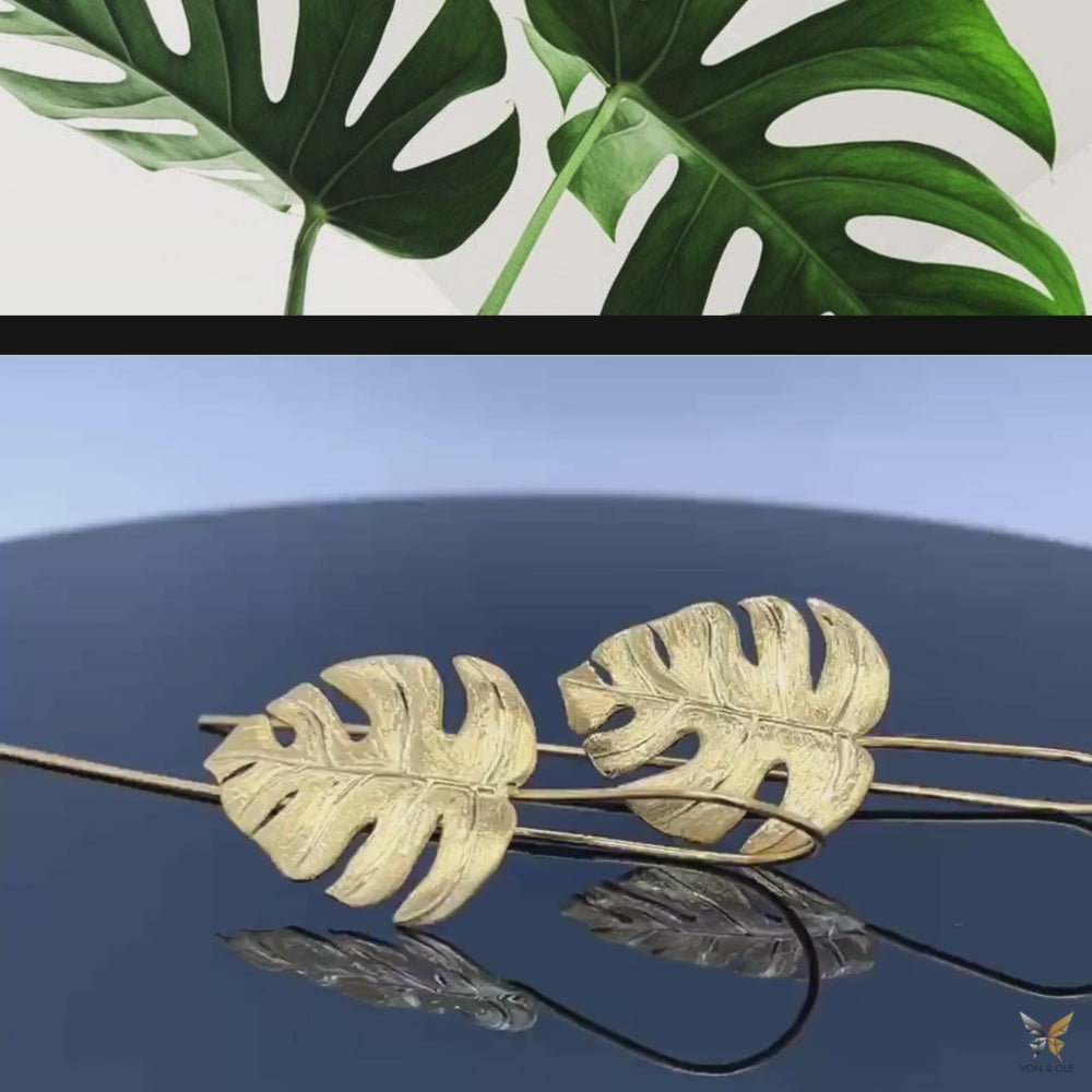 
                      
                        Load and play video in Gallery viewer, Earrings-With-Monstera-Leaf-By-Yonandole
                      
                    