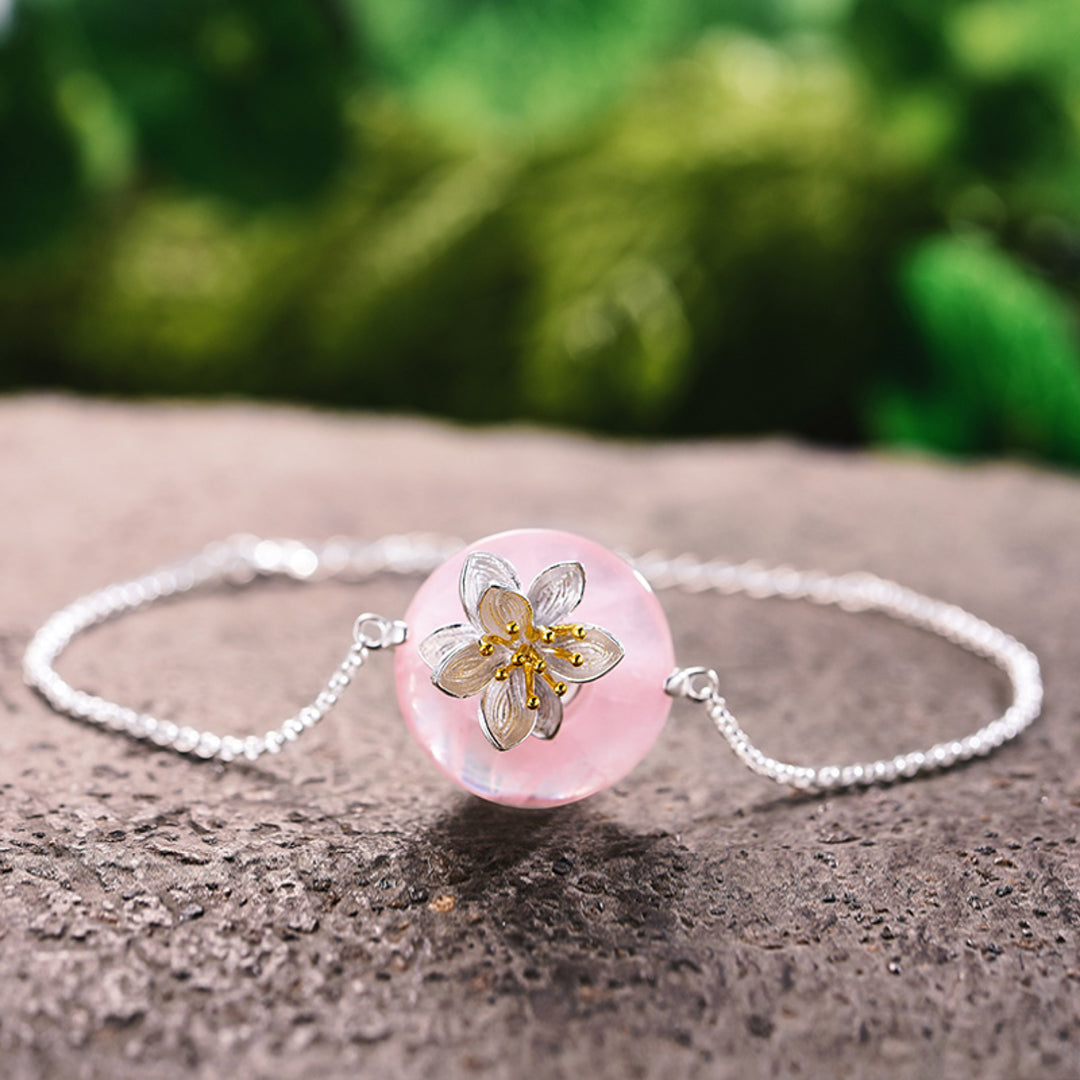 Lotus Flower Bracelet With Aventurine Or Crystal In 925 Sterling Silver 18K Gold Plated Handmade Floral Fine Jewelry Design